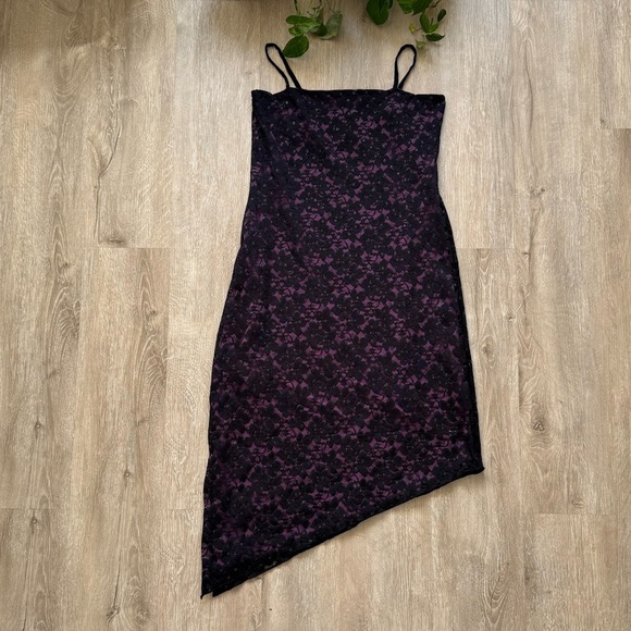 Vintage Y2K Purple Lace Overlay Asymmetrical Dress - Picture 1 of 7
